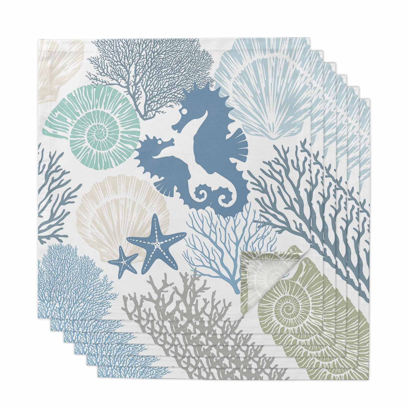 Cloth Napkins Set of 6 Teal Blue Hippocampus Cocktail Napkins Coastal ...