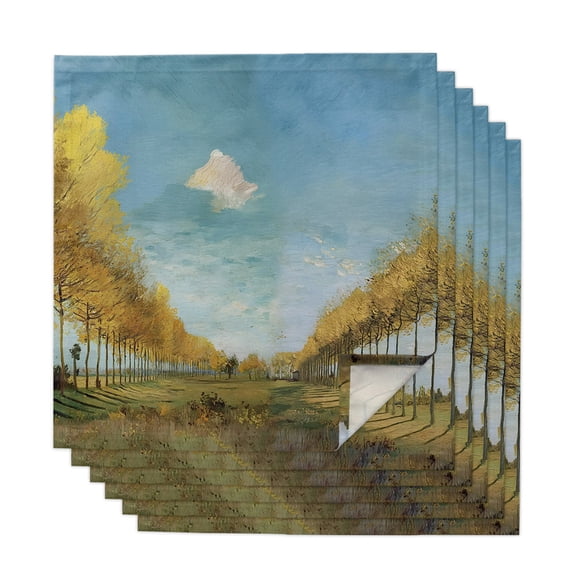 Cloth Napkins Set of 6 Yellow Tree Lined Path Cocktail Napkins Blue Sky Oil Painting Washable Reusable Soft Dinner Table Napkins for Dinner Party Banquet Hotel Holiday Everyday Use 20x20 Inch