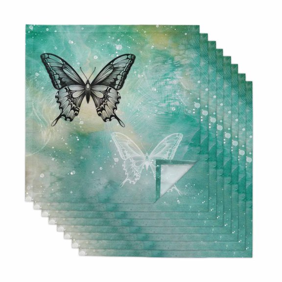 Cloth Napkins Set of 8 - 20x20 Inches, Black Butterflies Washable Reusable Table Napkins, Modern Abstract Gradient Teal Green Soft & Absortbent Dining Napkin for Party Wedding Hotel Restaurant