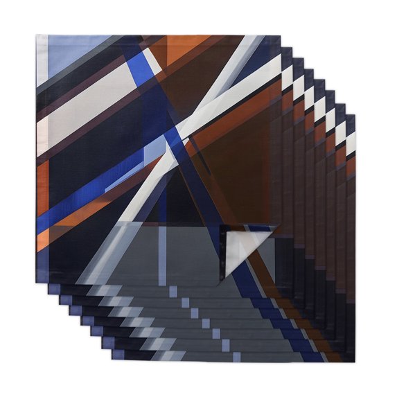 Cloth Napkins Set of 8 - 20x20 Inches, Blue Brown Geometric Washable Reusable Table Napkins, Modern Abstract Art Lines Soft & Absortbent Dining Napkin for Party Wedding Hotel Restaurant