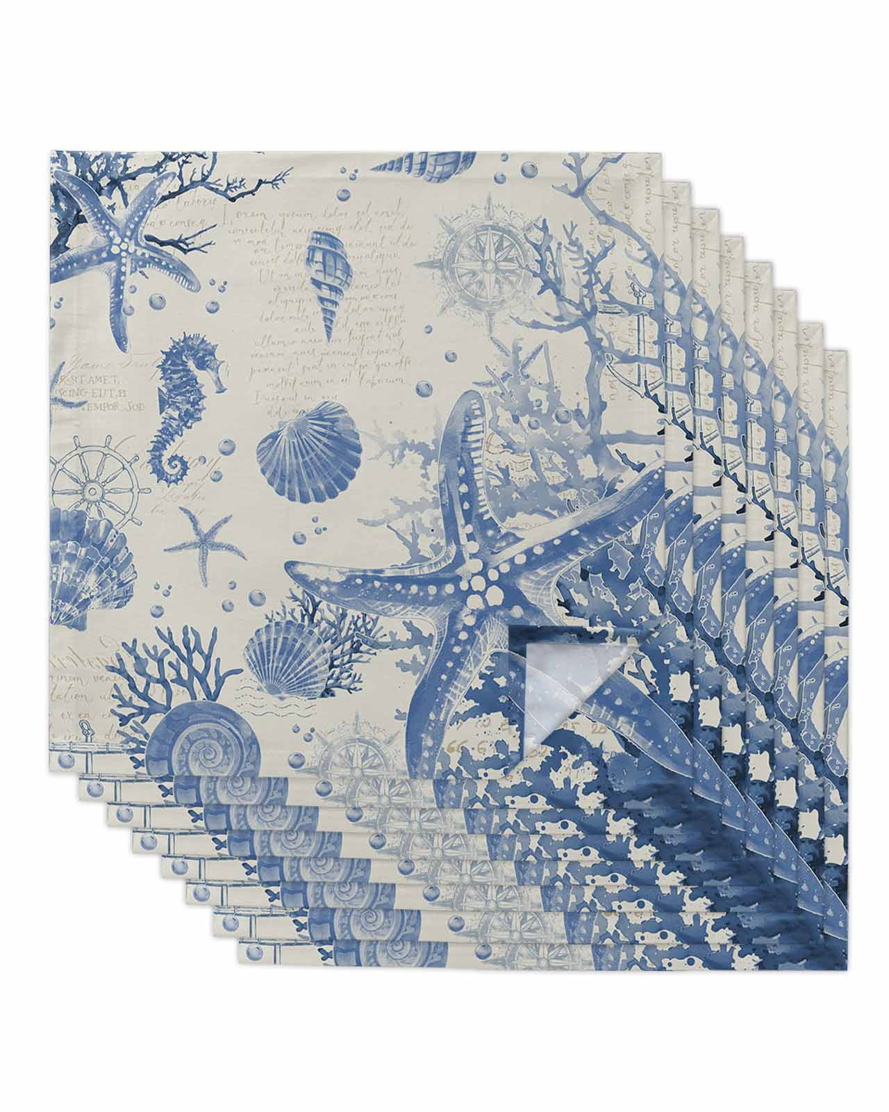 Cloth Napkins Set of 8 - 20x20 Inches, Blue Coastal Starfish Washable ...