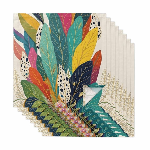 Cloth Napkins Set of 8 - 20x20 Inches, Boho Leaves Washable Reusable Table Napkins, Colorful Tropical Plants Bohemian Vintage Leaf Soft & Absortbent Dining Napkin for Party Wedding Hotel Restaurant