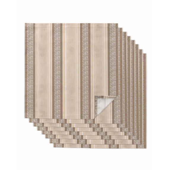 Cloth Napkins Set of 8 - 20x20 Inches, Brown Beige Striped Washable Reusable Table Napkins, Boho Ethnic Modern Abstract Art Soft & Absortbent Dining Napkin for Party Wedding Hotel Restaurant