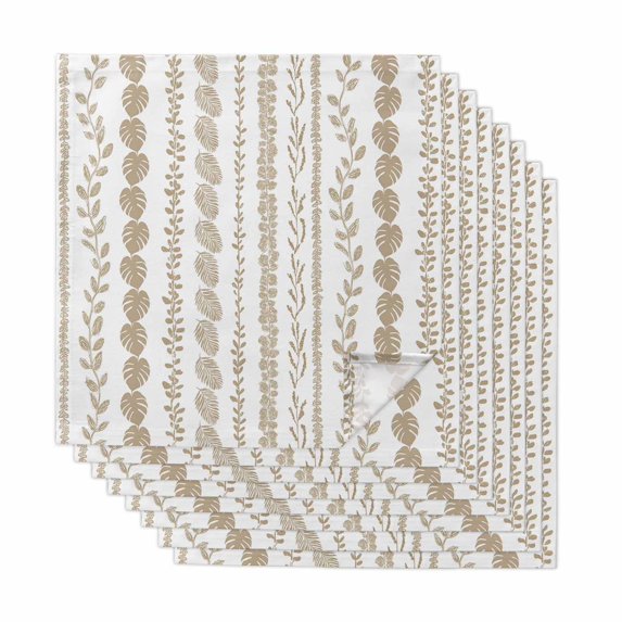 Cloth Napkins Set of 8 - 20x20 Inches, Brown Botanical Washable Reusable Table Napkins, Summer Botanical Leaf Vertical Stripes Soft & Absortbent Dining Napkin for Party Wedding Hotel Restaurant