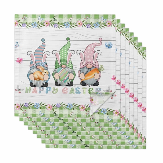 Cloth Napkins Set of 8 - 20x20 Inches, Easter Washable Reusable Table Napkins, Gnomes Flowers Bunny Eggs Plaid Wooden Grain Soft & Absortbent Dining Napkin for Party Wedding Hotel Restaurant