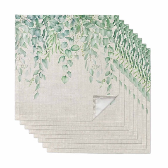 Cloth Napkins Set of 8 - 20x20 Inches, Eucalyptus Leaves Washable Reusable Table Napkins, Sage Green Summer Botanical Weeping Rustic Soft & Absortbent Dining Napkin for Party Wedding Hotel Restaurant