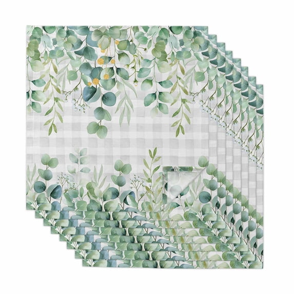 Cloth Napkins Set of 8 - 20x20 Inches, Eucalyptus Leaves Washable Reusable Table Napkins, Summer Botanical Soft & Absortbent Dining Napkin for Party Wedding Hotel Restaurant