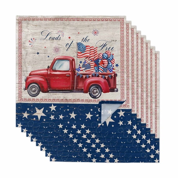Cloth Napkins Set of 8 - 20x20 Inches, Independence Day Washable Reusable Table Napkins, 4th of July Red Truck Flag Wooden Soft & Absortbent Dining Napkin for Party Wedding Hotel Restaurant