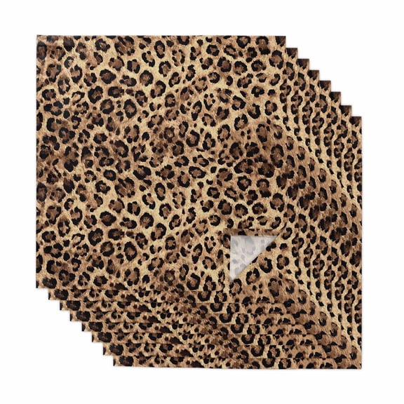Cloth Napkins Set of 8 - 20x20 Inches, Leopard Printed Washable Reusable Table Napkins, Modern Animals Textured Brown Soft & Absortbent Dining Napkin for Party Wedding Hotel Restaurant