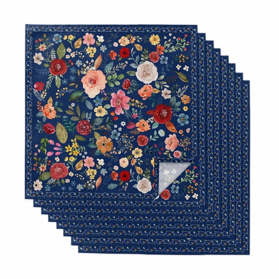 Cloth Napkins Set of 8 - 20x20 Inches, Navy Blue Flowers Washable Reusable Table Napkins, Spring Vintage Floral Leaves Farmhouse Soft & Absortbent Dining Napkin for Party Wedding Hotel Restaurant