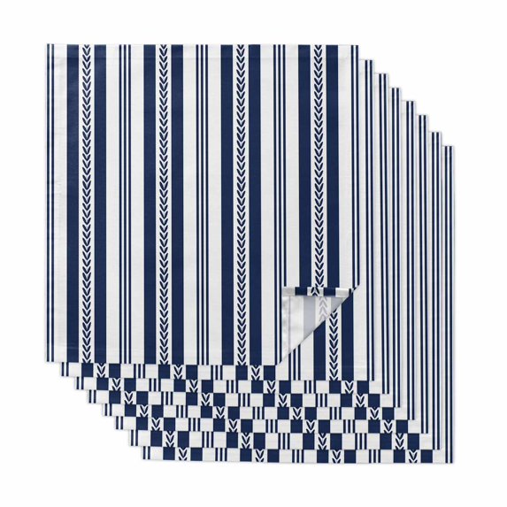 Cloth Napkins Set of 8 - 20x20 Inches, Navy Blue Green Line Striped Washable Reusable Table Napkins, Farmhouse Modern Geometric Stripes Soft & Absortbent Dining Napkin for Party Wedding Hotel