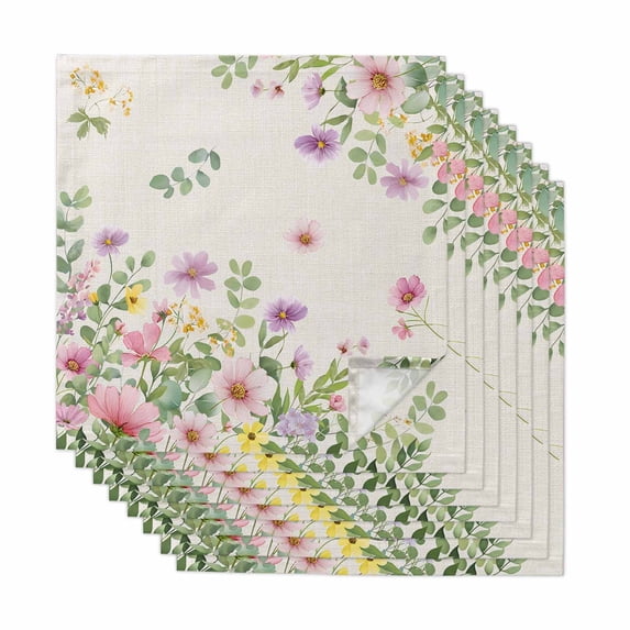 Cloth Napkins Set of 8 - 20x20 Inches, Pink Purple Flower Washable Reusable Table Napkins, Spring Farmhouse Country Floral Leaf Soft & Absortbent Dining Napkin for Party Wedding Hotel Restaurant