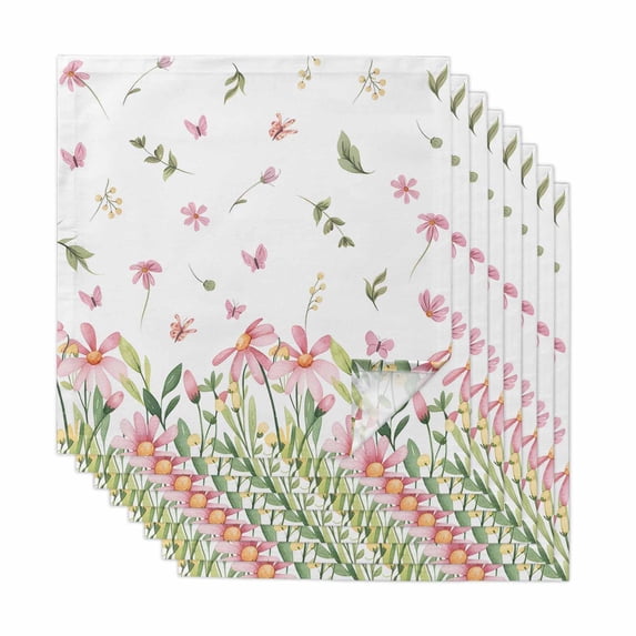 Cloth Napkins Set of 8 - 20x20 Inches, Pink Spring Floral Washable Reusable Table Napkins, Pastoral Flowers Farmhouse Soft & Absortbent Dining Napkin for Party Wedding Hotel Restaurant