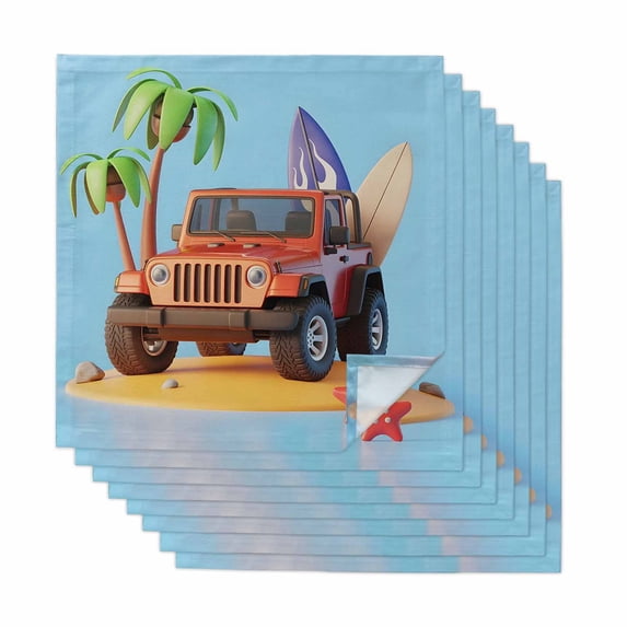 Cloth Napkins Set of 8 - 20x20 Inches, Red Car Washable Reusable Table Napkins, Cartoon Funny Summer Palm Tree Sandy Starfish Soft & Absortbent Dining Napkin for Party Wedding Hotel Restaurant