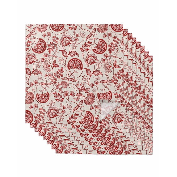 Cloth Napkins Set of 8 - 20x20 Inches, Red Spring Floral Washable Reusable Table Napkins, Summer Botanical Farmhouse Soft & Absortbent Dining Napkin for Party Wedding Hotel Restaurant