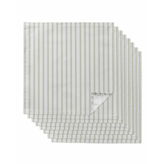 Cloth Napkins Set of 8 - 20x20 Inches, Sage Green Striped Washable Reusable Table Napkins, Sage Green White Stripes Farmhouse Soft & Absortbent Dining Napkin for Party Wedding Hotel Restaurant