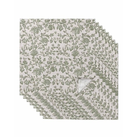 Cloth Napkins Set of 8 - 20x20 Inches, Spring Flowers Washable Reusable Table Napkins, Farmhouse Sage Green Pastoral Floral Leaf Soft & Absortbent Dining Napkin for Party Wedding Hotel Restaurant