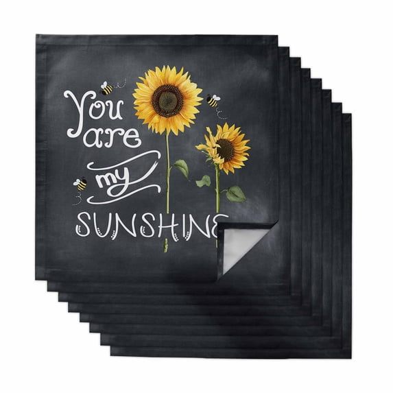 Cloth Napkins Set of 8 - 20x20 Inches, Sunflowers Washable Reusable Table Napkins, Classic Bee You Are My Sunshine Black Soft & Absortbent Dining Napkin for Party Wedding Hotel Restaurant
