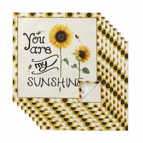 Cloth Napkins Set of 8 - 20x20 Inches, Sunflowers Washable Reusable Table Napkins, Modern Bee You Are My Sunshine Beige Soft & Absortbent Dining Napkin for Party Wedding Hotel Restaurant