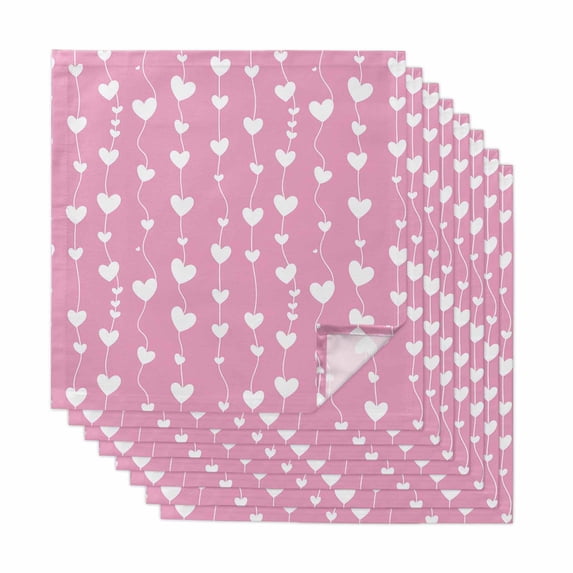 Cloth Napkins Set of 8 - 20x20 Inches, Valentine's Day Washable Reusable Table Napkins, Sweet Love Heart Lines Romantic Pink Soft & Absortbent Dining Napkin for Party Wedding Hotel Restaurant