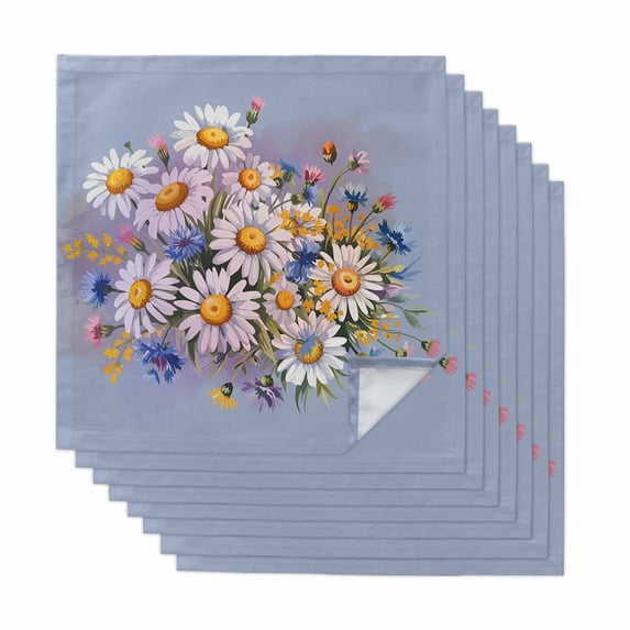 Cloth Napkins Set of 8 - 20x20 Inches, Watercolor Flowers Washable Reusable Table Napkins, Farmhouse Spring Botanical Daisy Plants Soft & Absortbent Dining Napkin for Party Wedding Hotel Restaurant