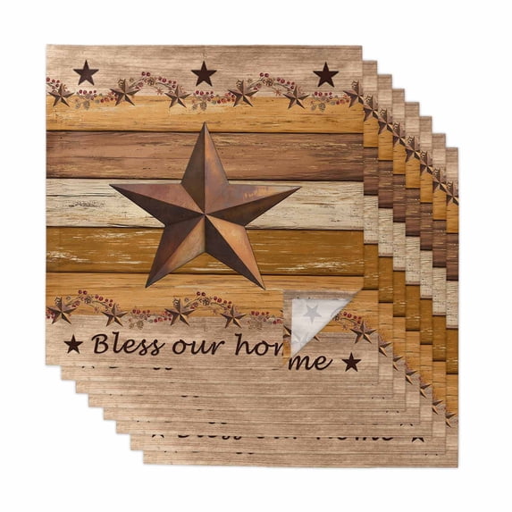 Cloth Napkins Set of 8 - 20x20 Inches, Western Texas Star Vintage Washable Reusable Table Napkins, Retro Farmhouse Yellow Brown Wooden Soft Absortbent Dining Napkin for Party Wedding Hotel Restaurant