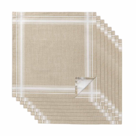 Cloth Napkins Set of 8 - 20x20 Inches, White Striped Grid Washable Reusable Table Napkins, Modern Simple Vertical Stripes Beige Soft & Absortbent Dining Napkin for Party Wedding Hotel Restaurant