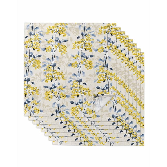 Cloth Napkins Set of 8 - 20x20 Inches, Yellow Blue Spring Floral Washable Reusable Table Napkins, Summer Botanical Farmhouse Soft & Absortbent Dining Napkin for Party Wedding Hotel Restaurant