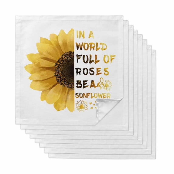 Cloth Napkins Set of 8 - 20x20 Inches, Yellow Sunflower Washable Reusable Table Napkins, Floral Rustic White Quotes Soft & Absortbent Dining Napkin for Party Wedding Hotel Restaurant
