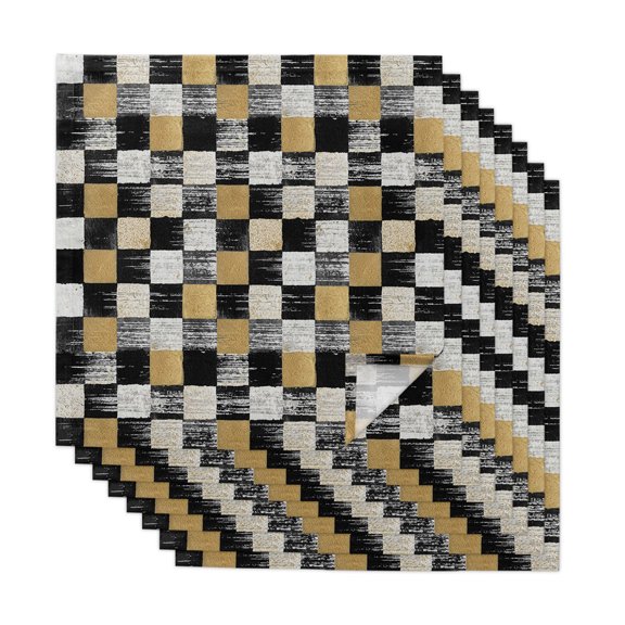 Cloth Napkins Set of 8 Blake Gold Squares Block Cocktail Napkins Geometric Checkerboard Washable Reusable Soft Dinner Table Napkins for Dinner Party Banquet Hotel Holiday Everyday Use 20x20 Inch