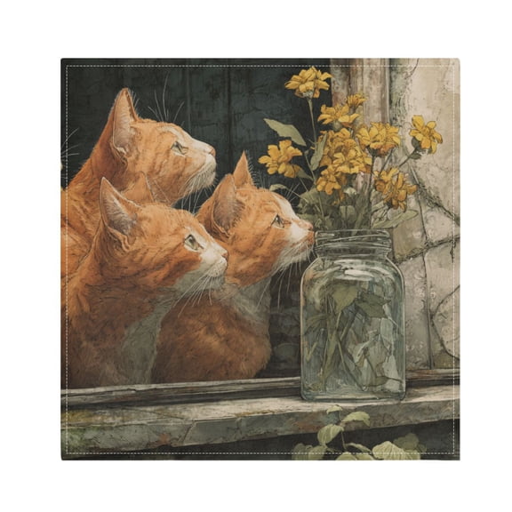 Cloth Napkins Set of1 100% Satin Peachskin Velvet 20x20inx1 Napkins Cloth napkins are washable Soft and Absorbent Curious Orange Cats