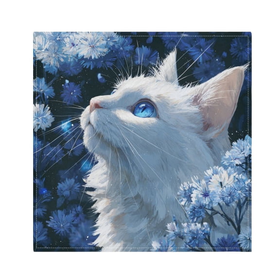 Cloth Napkins Set of1 100% Satin Peachskin Velvet 20x20inx1 Napkins Cloth napkins are washable Soft and Absorbent Elegant Blue Eyed Cat