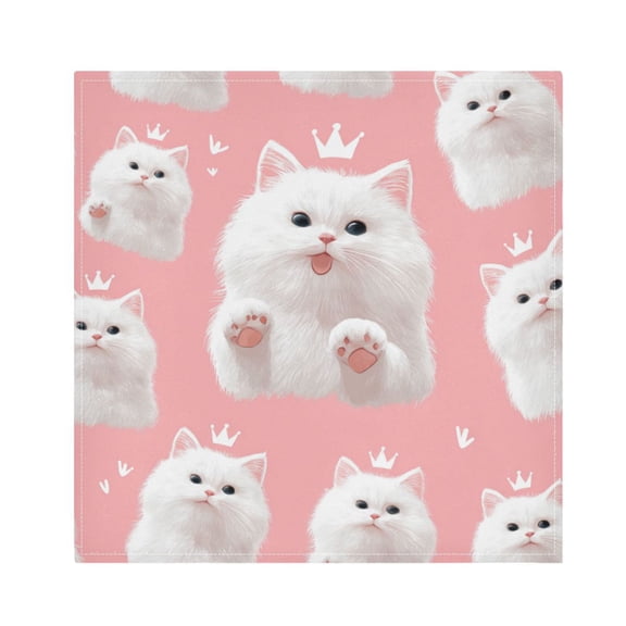 Cloth Napkins Set of1 100% Satin Peachskin Velvet 20x20inx1 Napkins Cloth napkins are washable Soft and Absorbent Happy White Cat Face