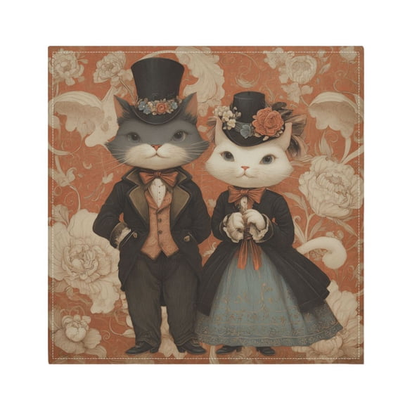 Cloth Napkins Set of1 100% Satin Peachskin Velvet 20x20inx1 Napkins Cloth napkins are washable Soft and Absorbent Two Cute Anthropomorphic Cats