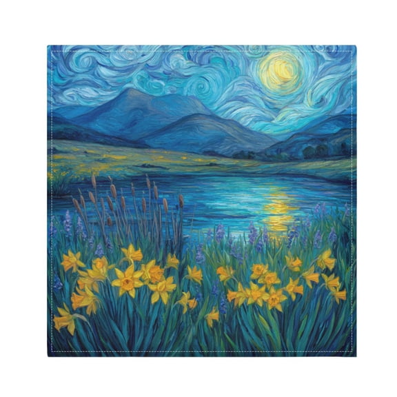 Cloth Napkins Set of1 100% Satin Peachskin Velvet 20x20inx1 Napkins Cloth napkins are washable Soft and Absorbent Yellow Flowers under The Moonlight