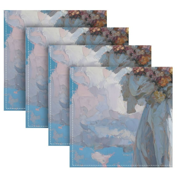 Cloth Napkins Set of4 100% Satin Peachskin Velvet 20x20inx4 Napkins Cloth napkins are washable Soft and Absorbent Angels with Flowers