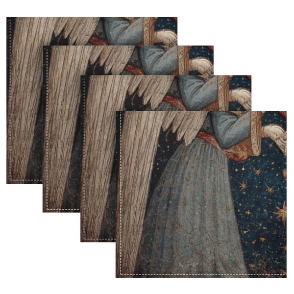 Cloth Napkins Set of4 100% Satin Peachskin Velvet 20x20inx4 Napkins Cloth napkins are washable Soft and Absorbent Medieval Angel Painting