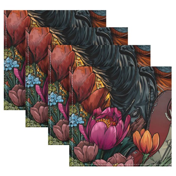 Cloth Napkins Set of4 100% Satin Peachskin Velvet 20x20inx4 Napkins Cloth napkins are washable Soft and Absorbent Rockstar Cat