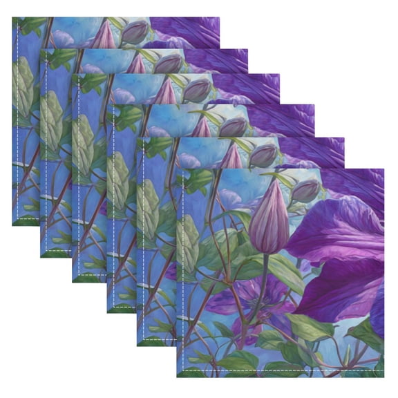 Cloth Napkins Set of6 100% Satin Peachskin Velvet 20x20inx6 Napkins Cloth napkins are washable Soft and Absorbent Blue Sky and Purple Clematis