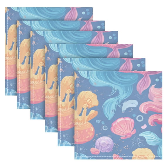 Cloth Napkins Set of6 100% Satin Peachskin Velvet 20x20inx6 Napkins Cloth napkins are washable Soft and Absorbent Cute Little Mermaids