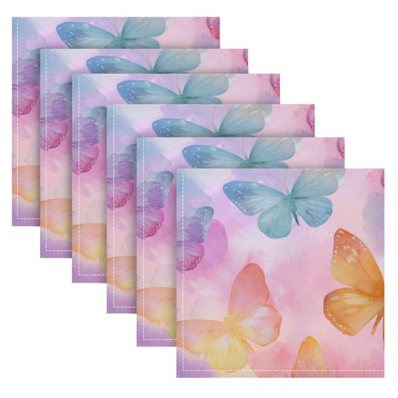 Cloth Napkins Set of6 100% Satin Peachskin Velvet 20x20inx6 Napkins Cloth napkins are washable Soft and Absorbent Watercolor Painting Style Butterflies