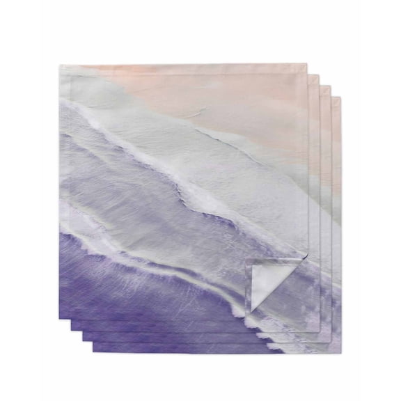 Cloth Napkins Summer Beach Sand Waves Purple Gradient Washable Soft Kitchen Dinner Napkin Set of 4