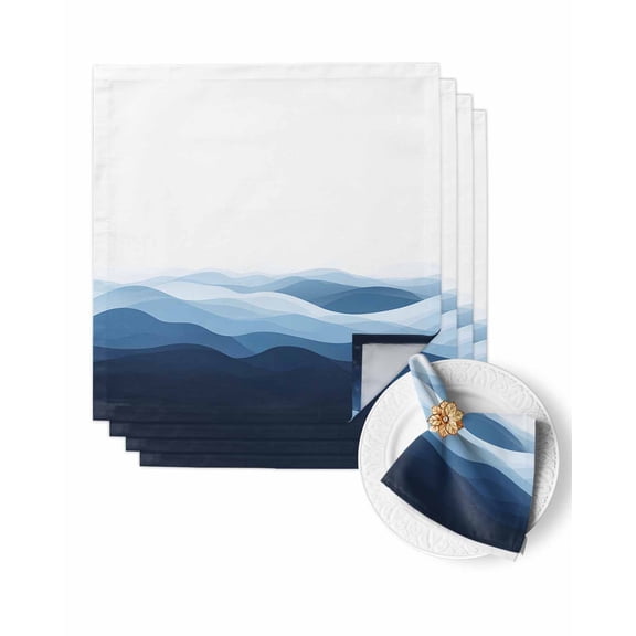 Cloth Napkins Summer Marine Ocean Sea Wave Washable Soft Kitchen Dinner Napkin Set of 4,Abstract Blue Ombre Wavy Stripe Reusable Cocktail Napkins for Wedding Holiday Party Event,20x20In