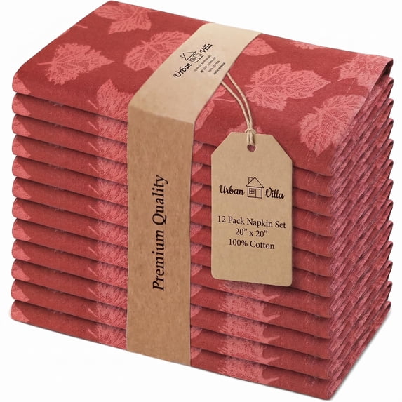 Text Tile Material Cloth Napkinston 20x20 (set Of 12) Brown Leaf Print - Walmart.com