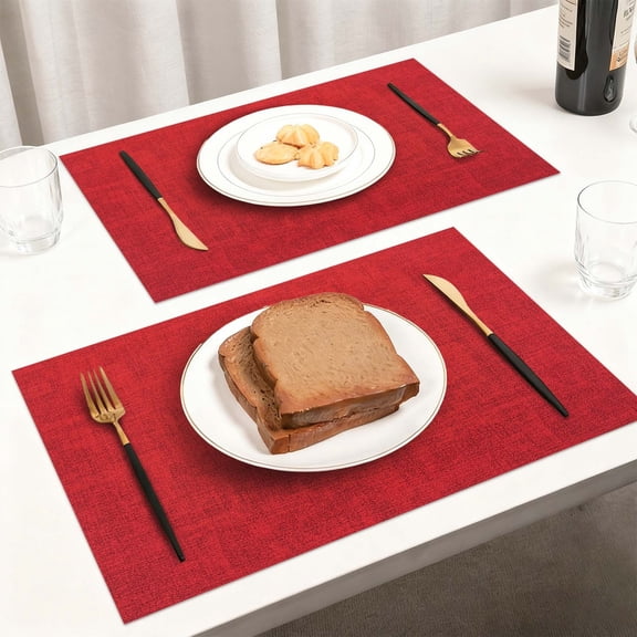 Cloth Placemats,Fabric Mat,Cotton Linen Blend Machine Washable Double Layered Durable Place Mats Heat Resistant Placemats Wrinkle Free Thick Fabric Dining Table Mats(Red)
