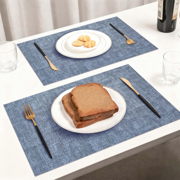 Cloth Placemats,Fabric Mat,Cotton Linen Blend Machine Washable Double Layered Durable Place Mats Heat Resistant Placemats Wrinkle Free Thick Fabric Dining Table Mats(Blue)