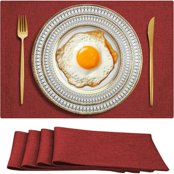 Cloth Placemats Set of 4, Cotton Linen Blend Machine Washable Double Layered Place Mats, Heat Resistant Placemats Wrinkle Free Thick Fabric Dining Table Mats for Indoors & Outdoors