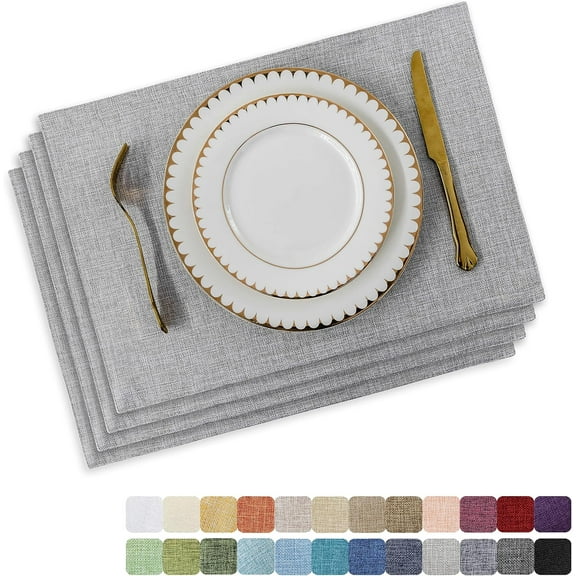 Cloth Placemats Set of 4 Heat Resistant Washable Plate Mats Placemats for Parties Buffet Dinner Coasters Party Dinner Decor, 12 x 18 inches, Light Grey