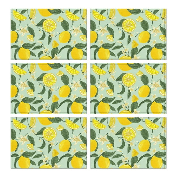 Cloth Placemats Set Of 6 Linen Machine Washable Dining Table Mats Happy Summer Lemon Fruits Placemats for Outdoor Tables Desk Kitchen