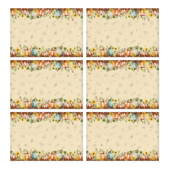 Cloth Placemats Set Of 6 Linen Machine Washable Dining Table Mats Welcome Fall Pumpkins Eucalyptus Dinner Mats for Outdoor Tables Desk Kitchen